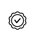 A black and white badge icon