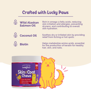 LuckyTail All Natural Skin and Coat Dog Supplement - Wild Alaskan Fish Oil - Bacon Flavor - 180 Count