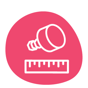 A pink and white icon of a nail grinder head and ruler