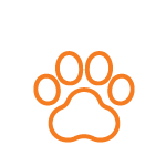 An orange animal paw icon indicating satisfaction guaranteed
